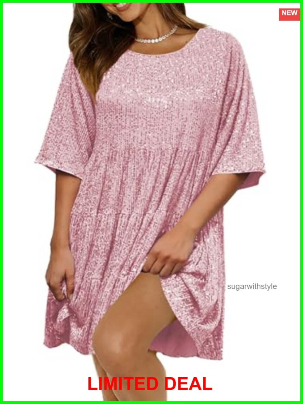 Sequin Babydoll Dress Tunic Sparkly Glitter Mini Ruffled Hem